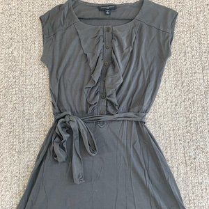 Gray Silk Sleeveless Dress with Tie Belt